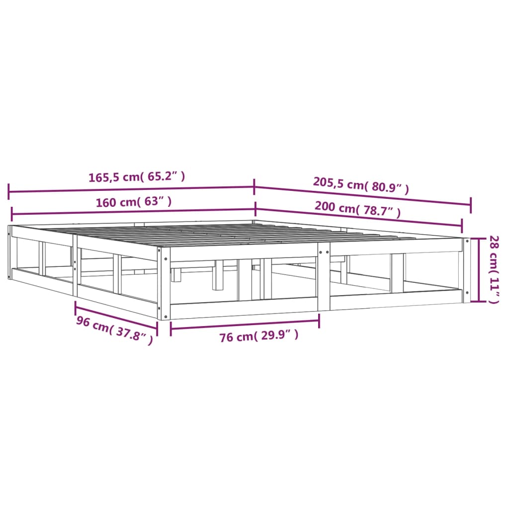 Okvir za krevet bijeli 160x200 cm od masivne borovine