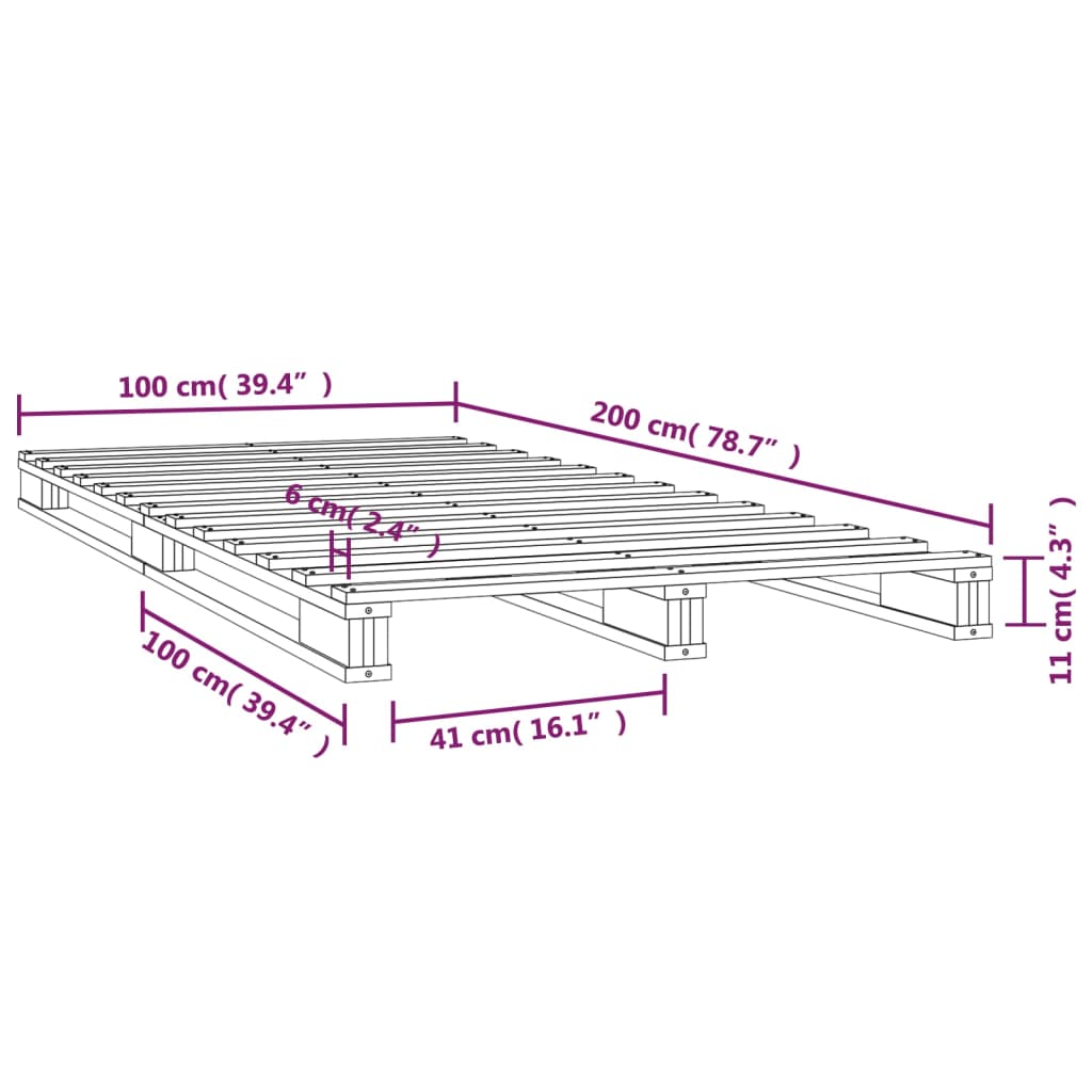 Krevet od paleta 100 x 200 cm od masivne borovine