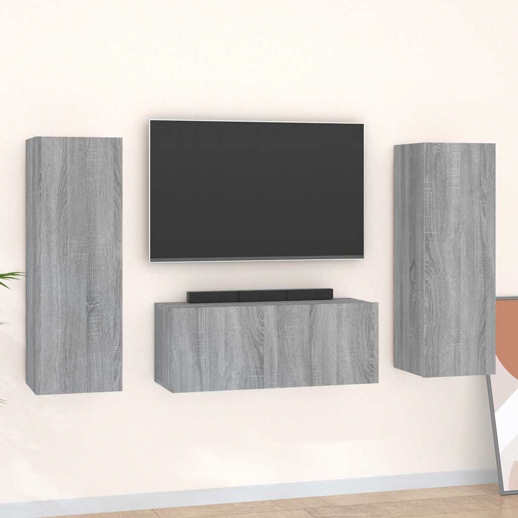 3-dijelni set TV ormarića boja hrasta sonome konstruirano drvo Siva