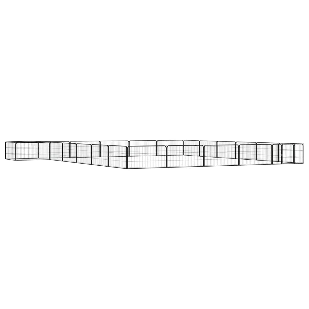 Ograda za pse s 24 panela crna 100 x 50 cm čelik obložen prahom
