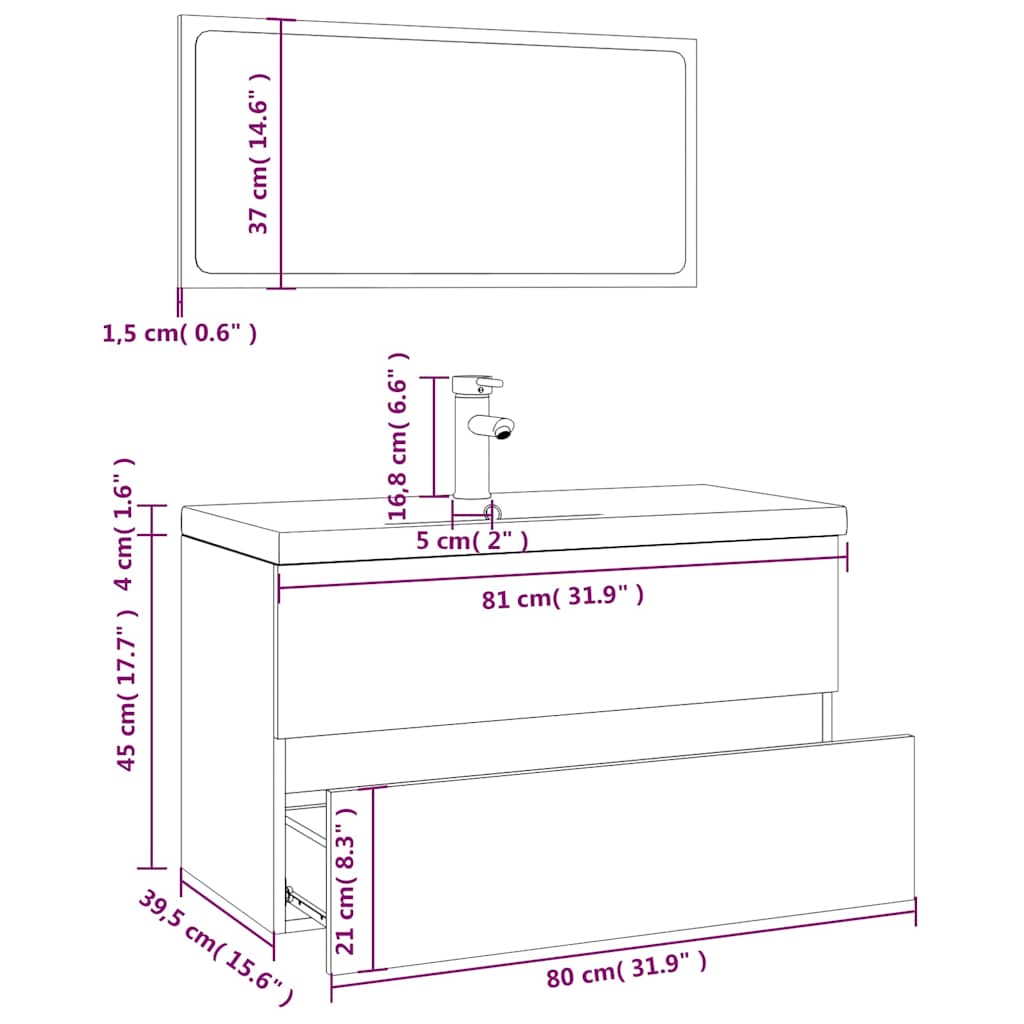 Set kupaonskog namještaja boja hrasta sonome konstruirano drvo Siva 80 x 39.5 x 45 cm