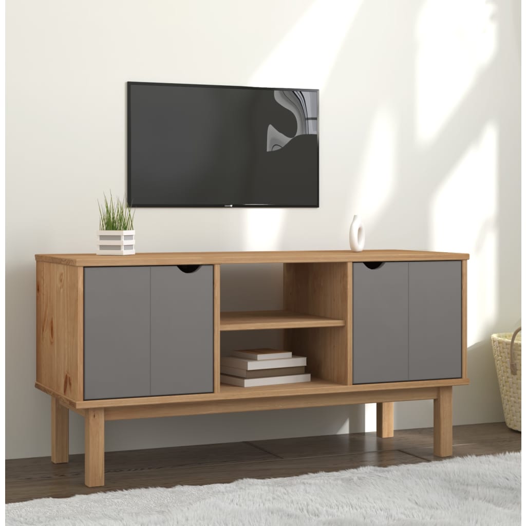 TV ormarić OTTA smeđe-sivi 113,5x43x57 cm od masivne borovine