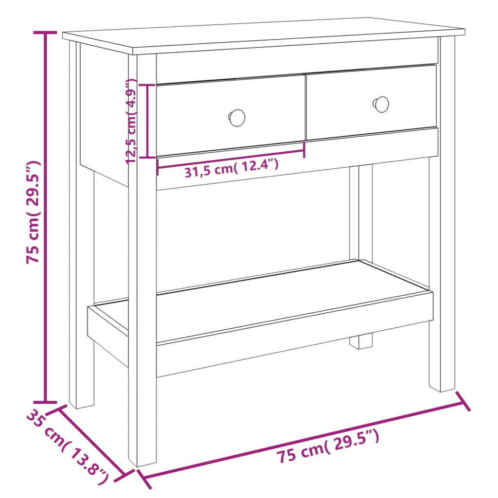 Konzolni stol 75 x 35 x 75 cm od masivne borovine