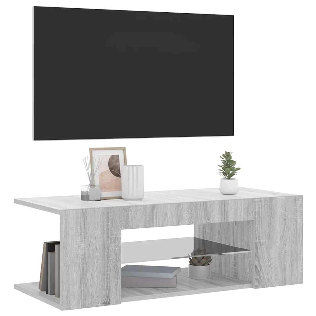 TV ormarić s LED svjetlima boja hrasta sonome 90 x 39 x 30 cm Siva