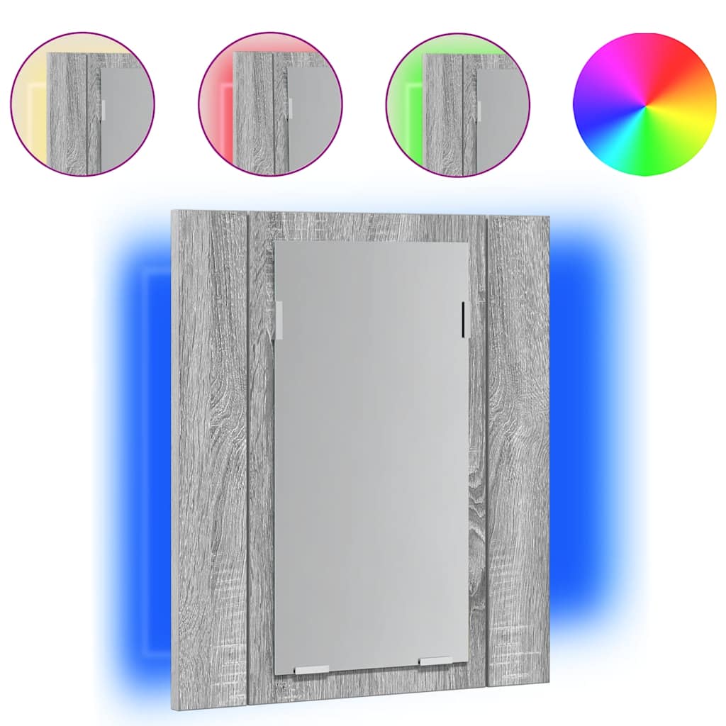 LED kupaonski ormarić s ogledalom boja hrasta 40x12x45cm drveni Siva
