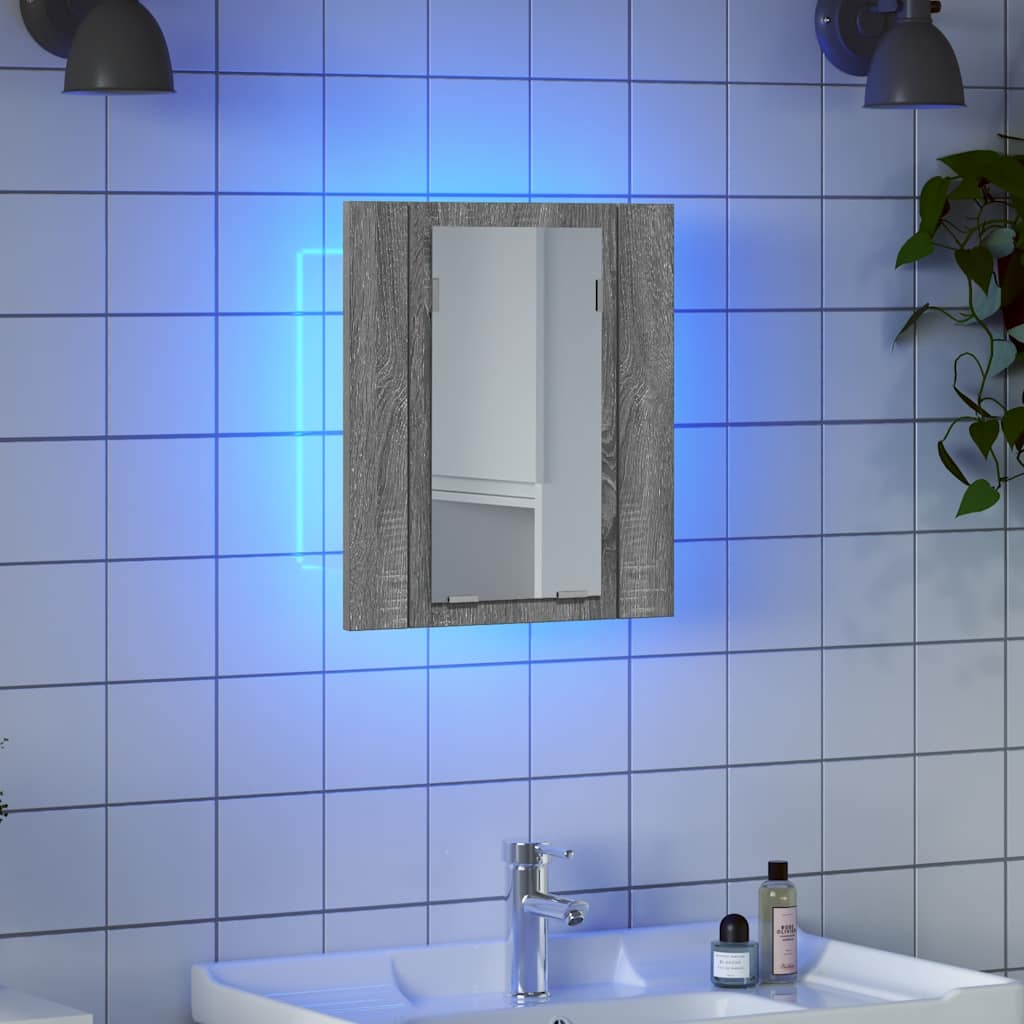 LED kupaonski ormarić s ogledalom boja hrasta 40x12x45cm drveni Siva