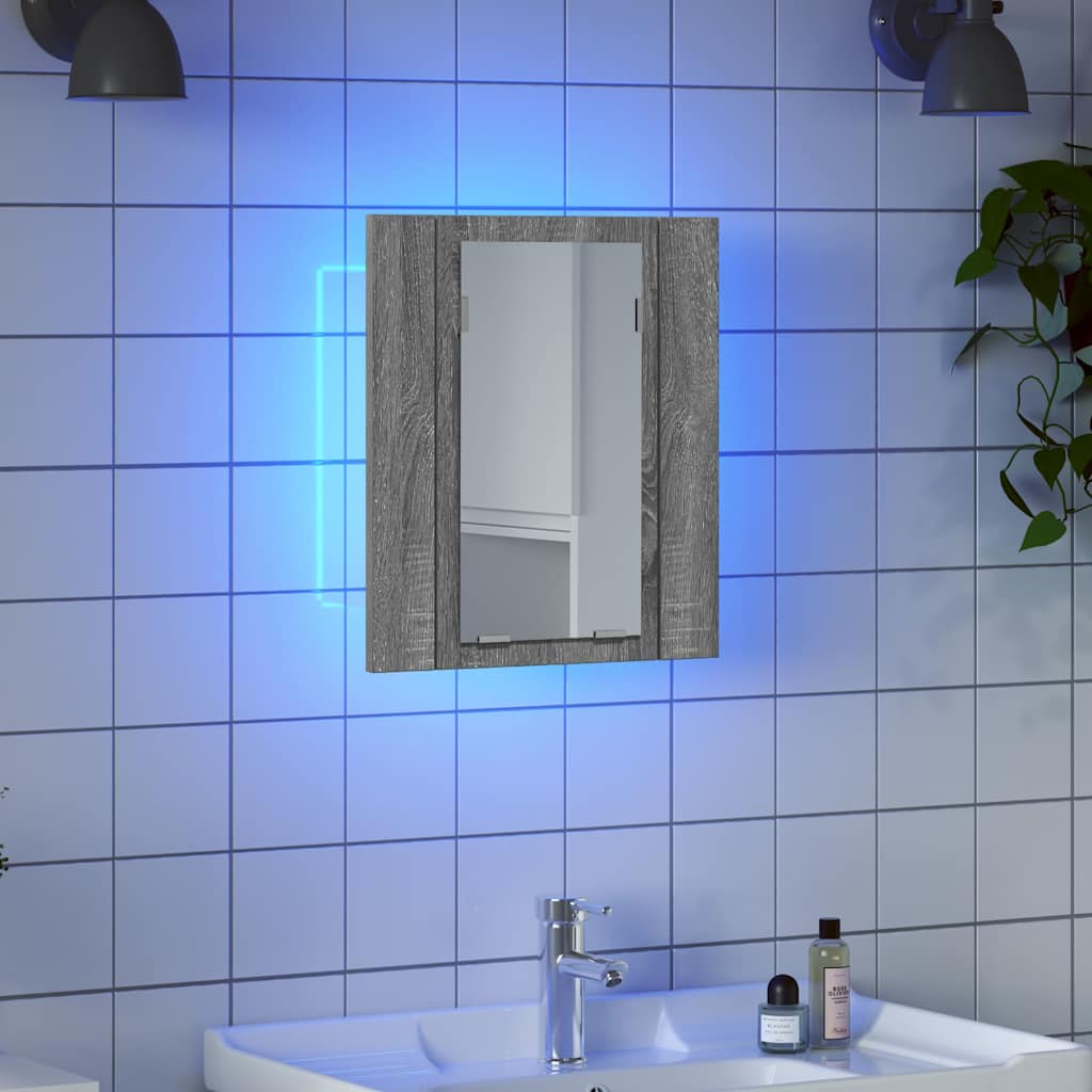 LED kupaonski ormarić s ogledalom boja hrasta 40x12x45cm drveni Siva