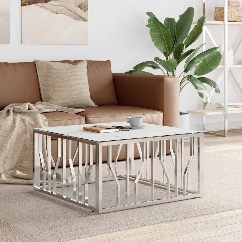 Stolić za kavu srebrni 80x80x40 cm nehrđajući čelik i staklo Srebrna