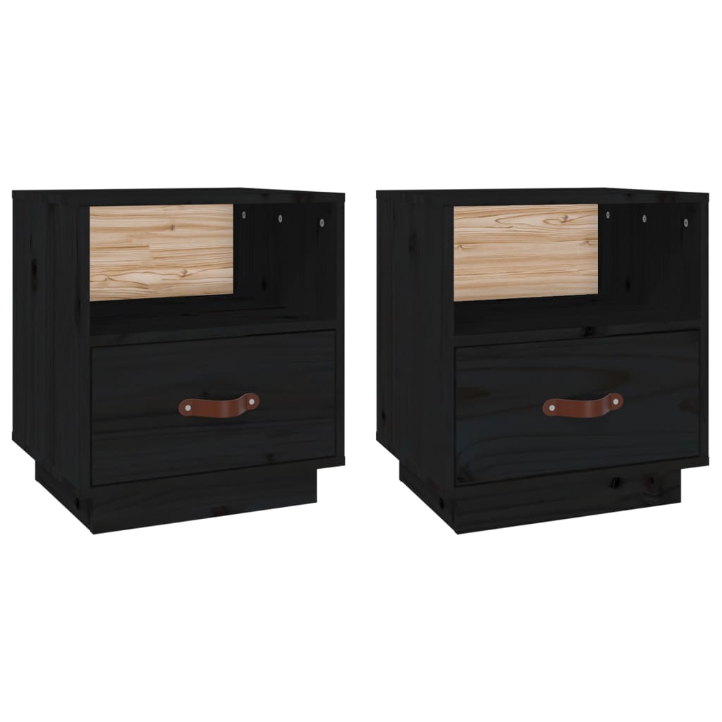 Noćni ormarići 2 kom crna 40 x 34 x 45 cm od masivne borovine