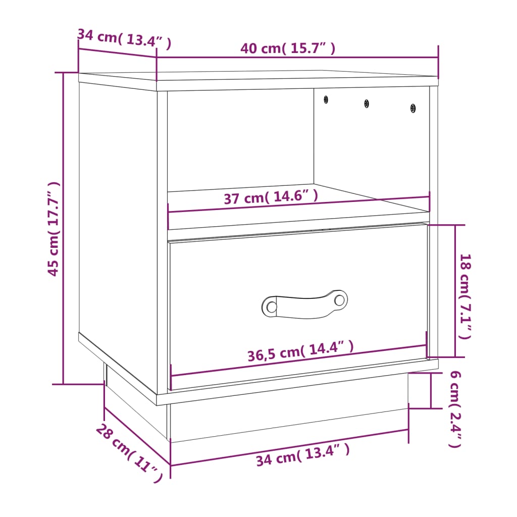 Noćni ormarići 2 kom crna 40 x 34 x 45 cm od masivne borovine