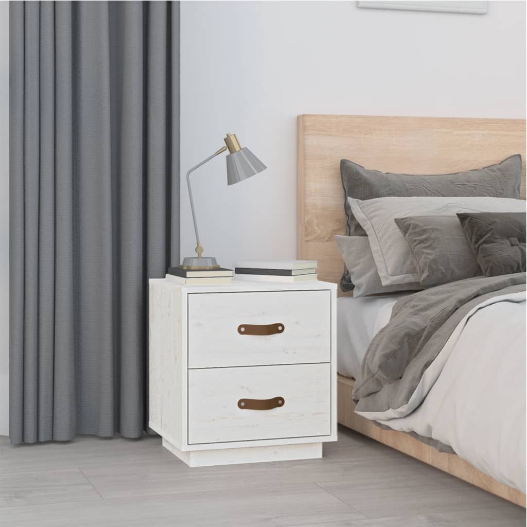Noćni ormarići 2 kom bijeli 40 x 34 x 45 cm od masivne borovine