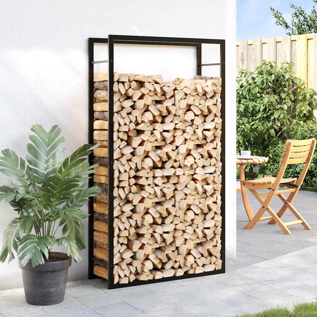 Stalak za drva za ogrjev mat crni 80x28x154 cm čelik