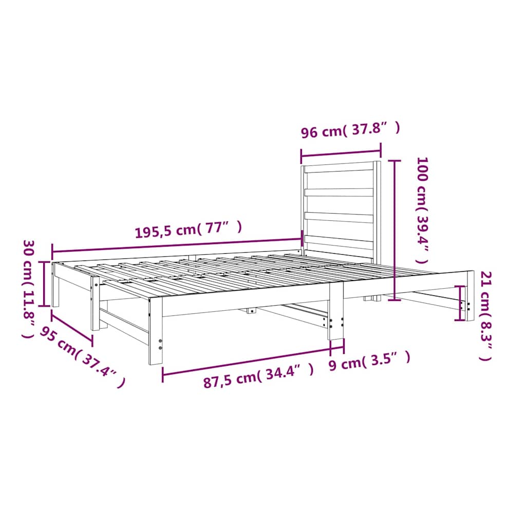 Dnevni ležaj na izvlačenje bijeli 2x(90x190)cm masivna borovina Bijela