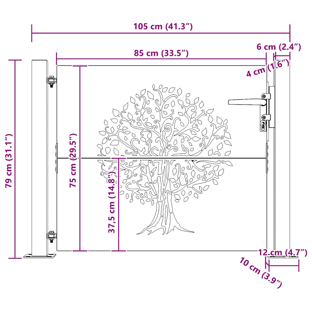 Vrtna vrata 100x75 cm Corten čelik Dizajn stabla