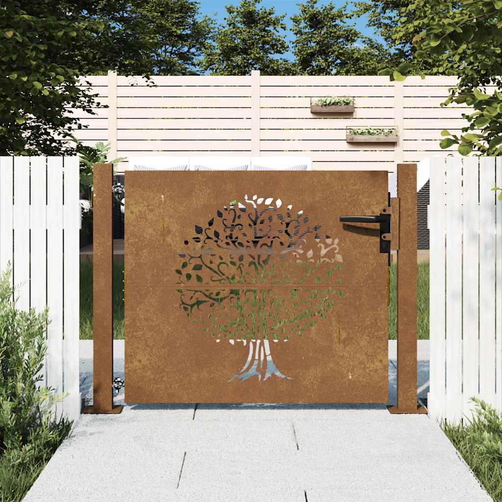 Vrtna vrata 100x75 cm Corten čelik Dizajn stabla