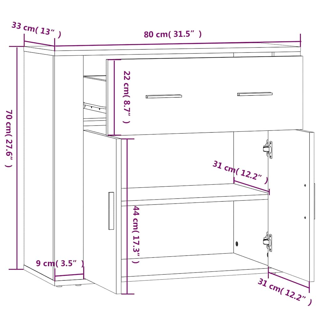 Komoda boja hrasta sonome 80 x 33 x 70 cm od konstruiranog drva Bež