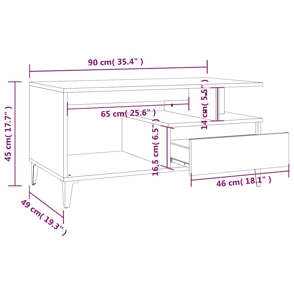 Stolić za kavu bijeli 90 x 49 x 45 cm od konstruiranog drva Bijela