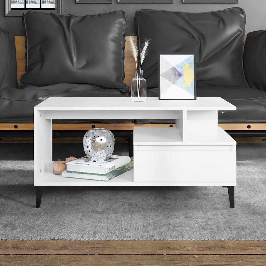 Stolić za kavu bijeli 90 x 49 x 45 cm od konstruiranog drva Bijela