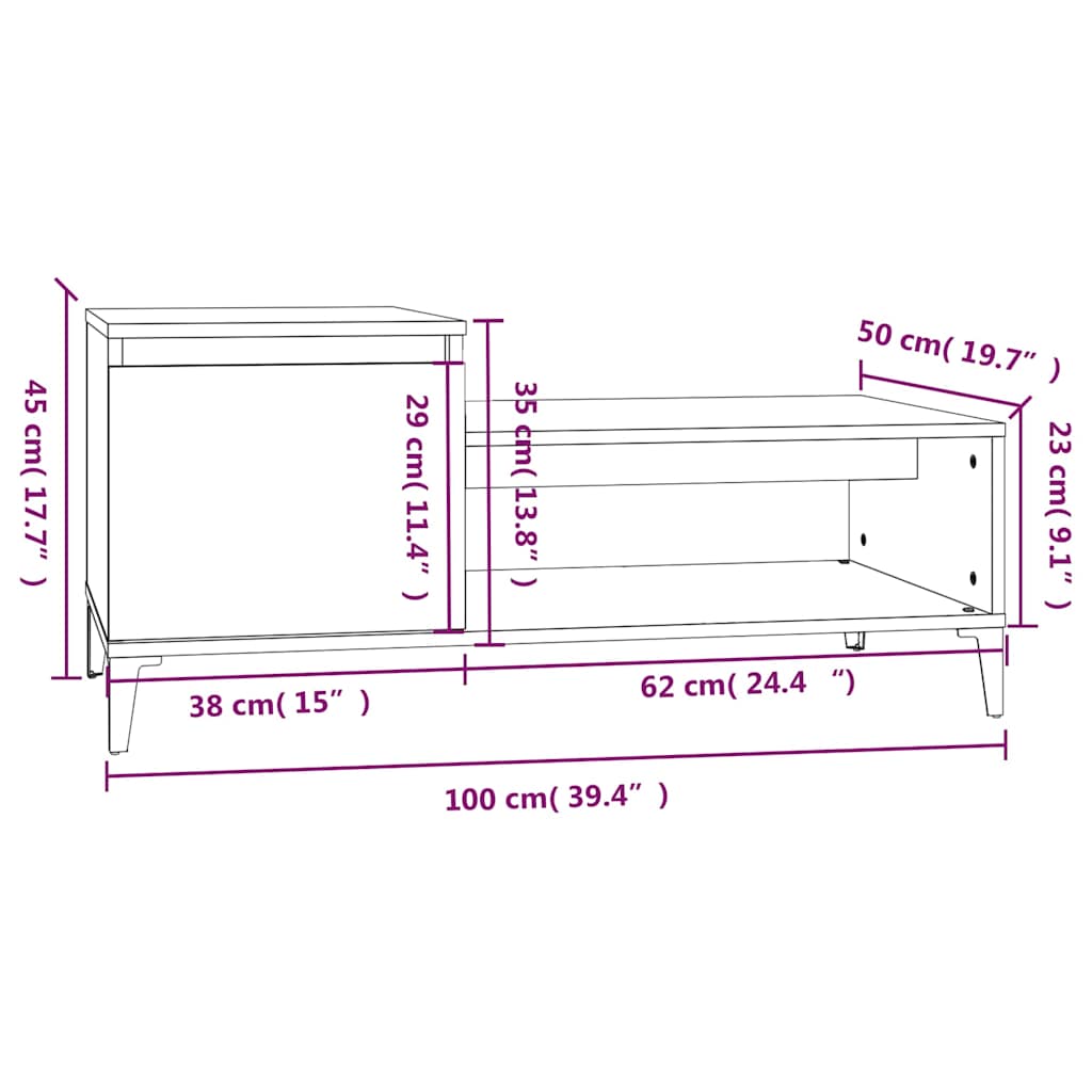 Stolić za kavu boja sivog hrasta 100x50x45 cm konstruirano drvo Siva
