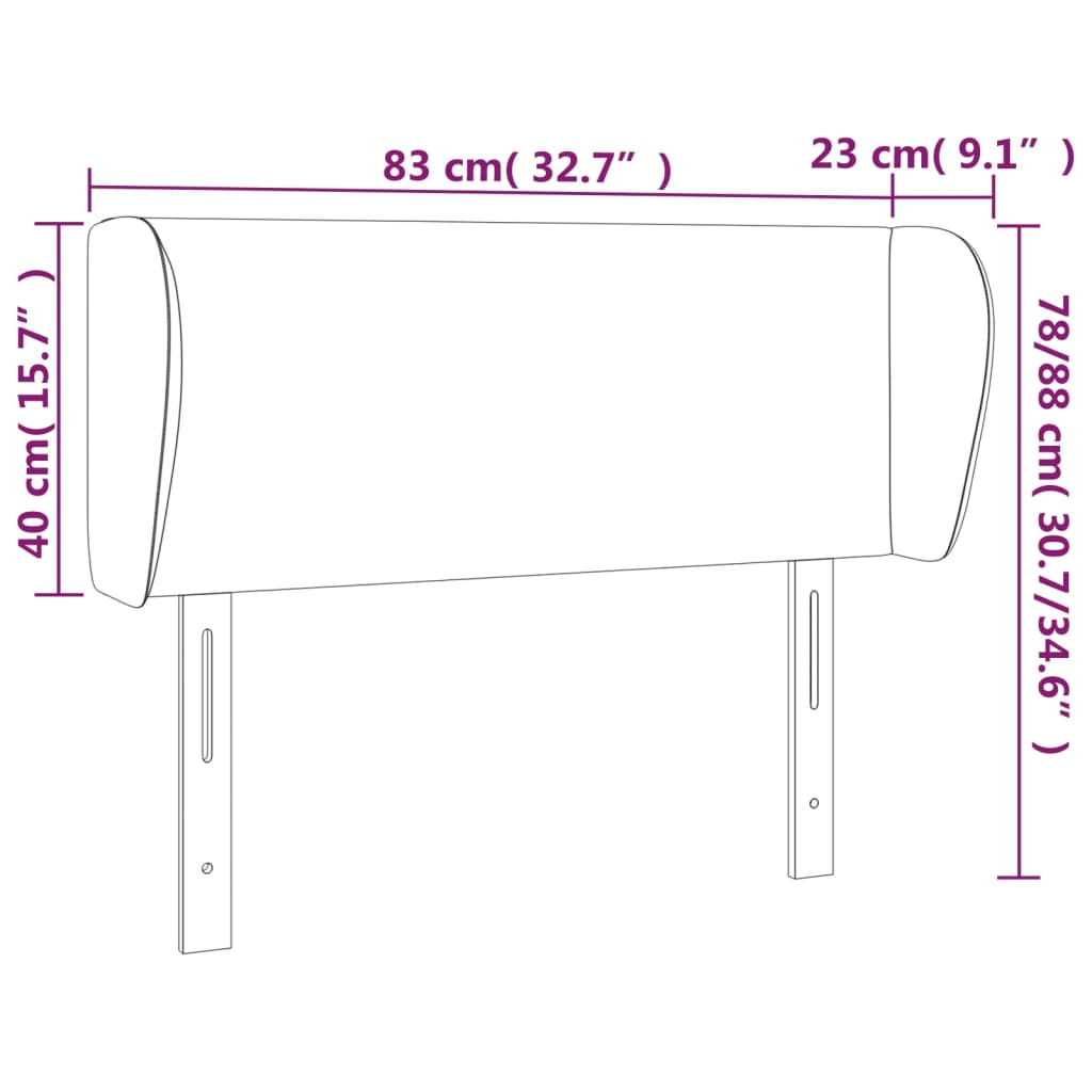 Uzglavlje s ušima crno 83x23x78/88 cm baršunasto