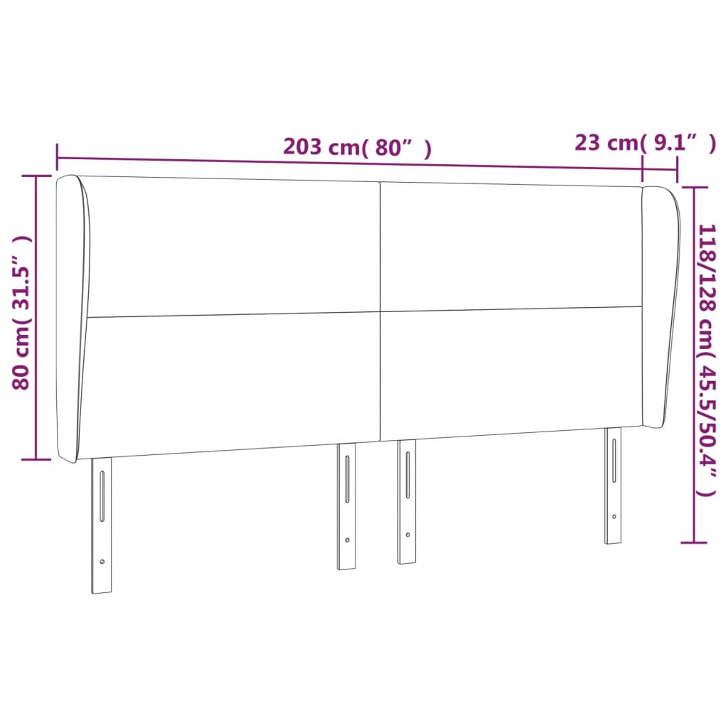 Uzglavlje s ušima svjetlosivo 203x23x118/128 cm od tkanine