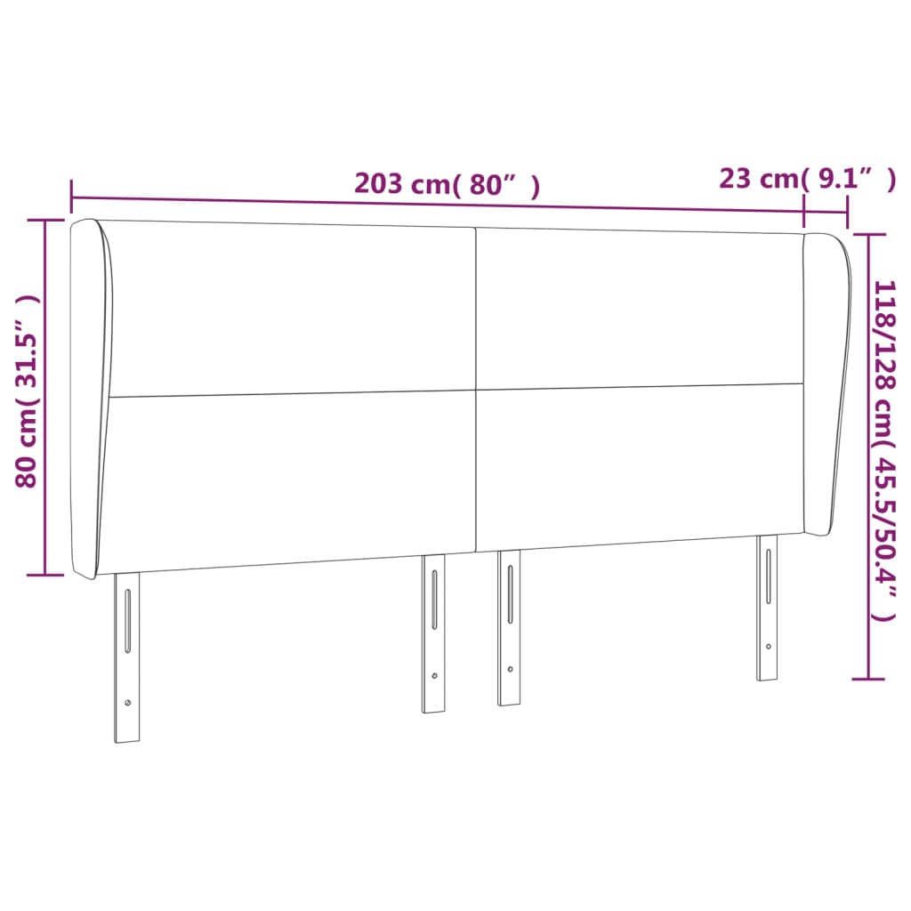 Uzglavlje s ušima boja cappuccina 203x23x118/128cm umjetna koža