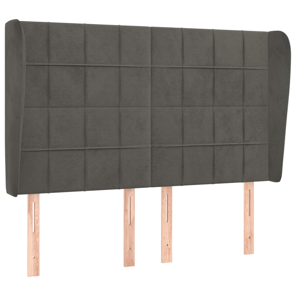 Uzglavlje s ušima tamnosivo 147x23x118/128 cm baršunasto