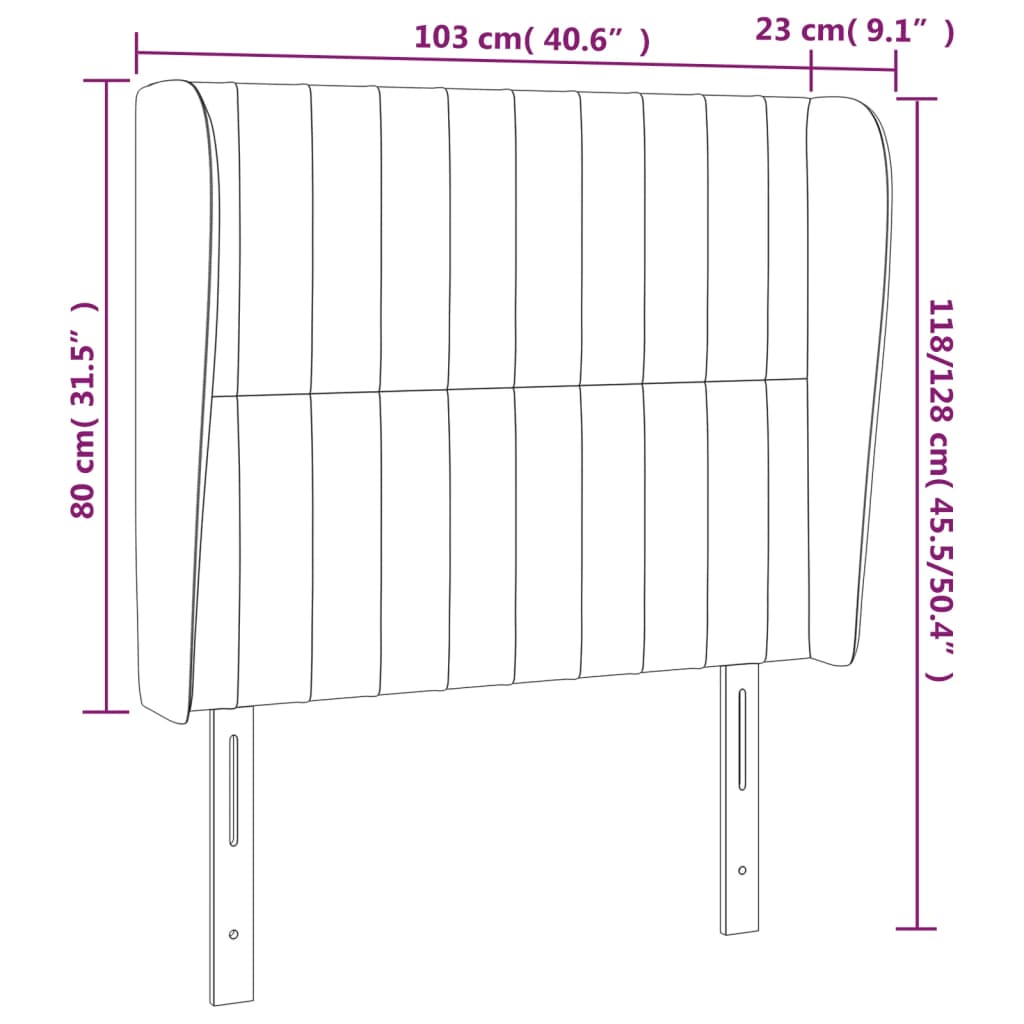 Uzglavlje s ušima crno 103x23x118/128 cm baršunasto