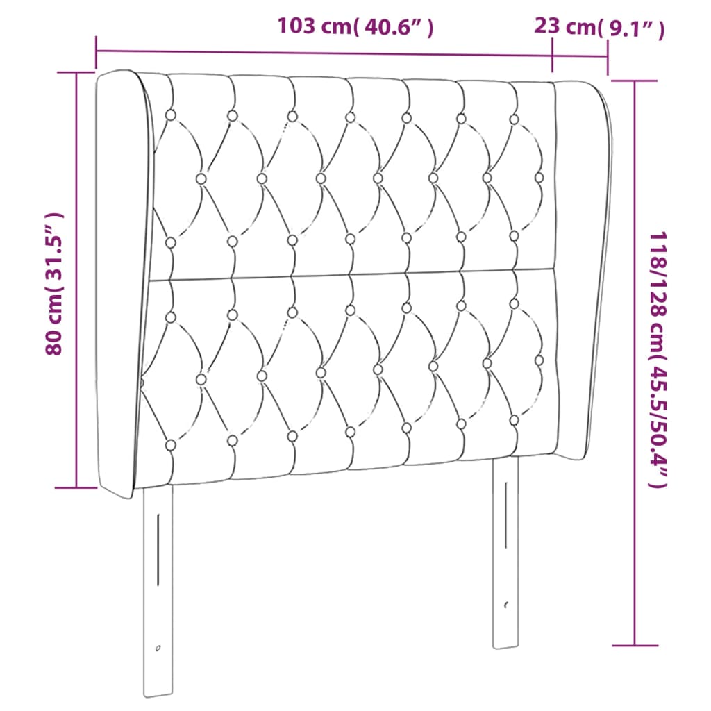 Uzglavlje s ušima crno 103x23x118/128 cm baršunasto