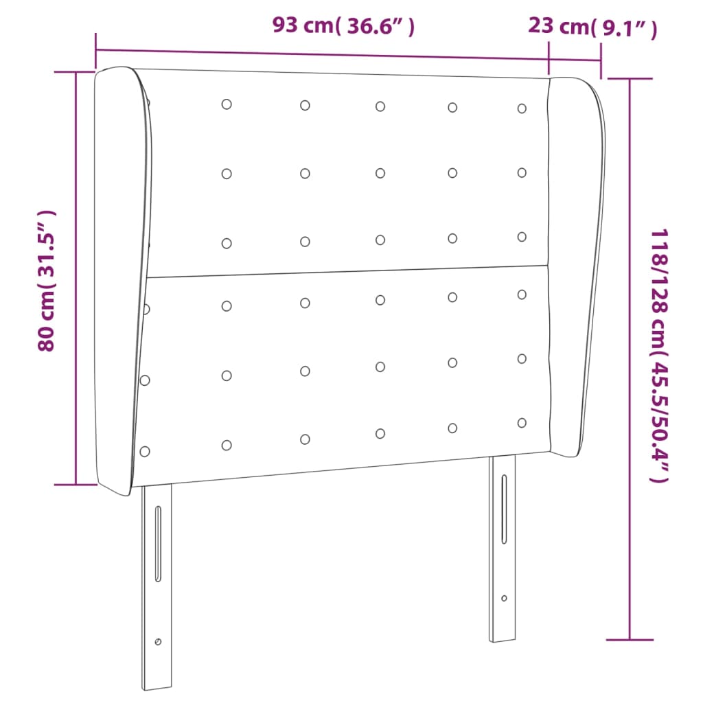 Uzglavlje s ušima svjetlosivo 93x23x118/128 cm od tkanine