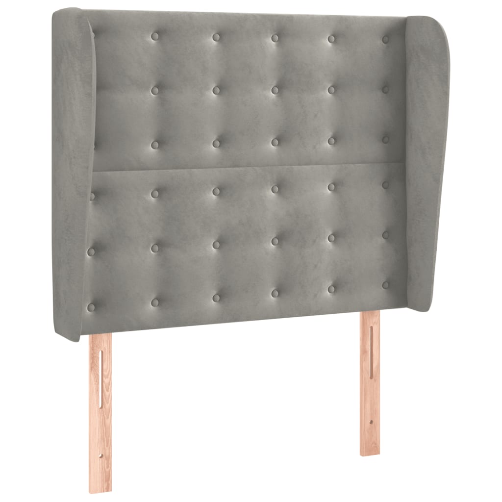 Uzglavlje s ušima svjetlosivo 93x23x118/128 cm baršunasto
