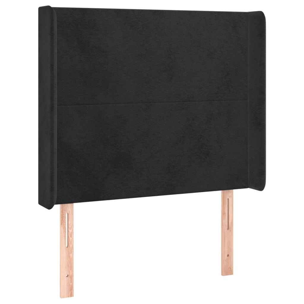 Uzglavlje s ušima crno 103x16x118/128 cm baršunasto