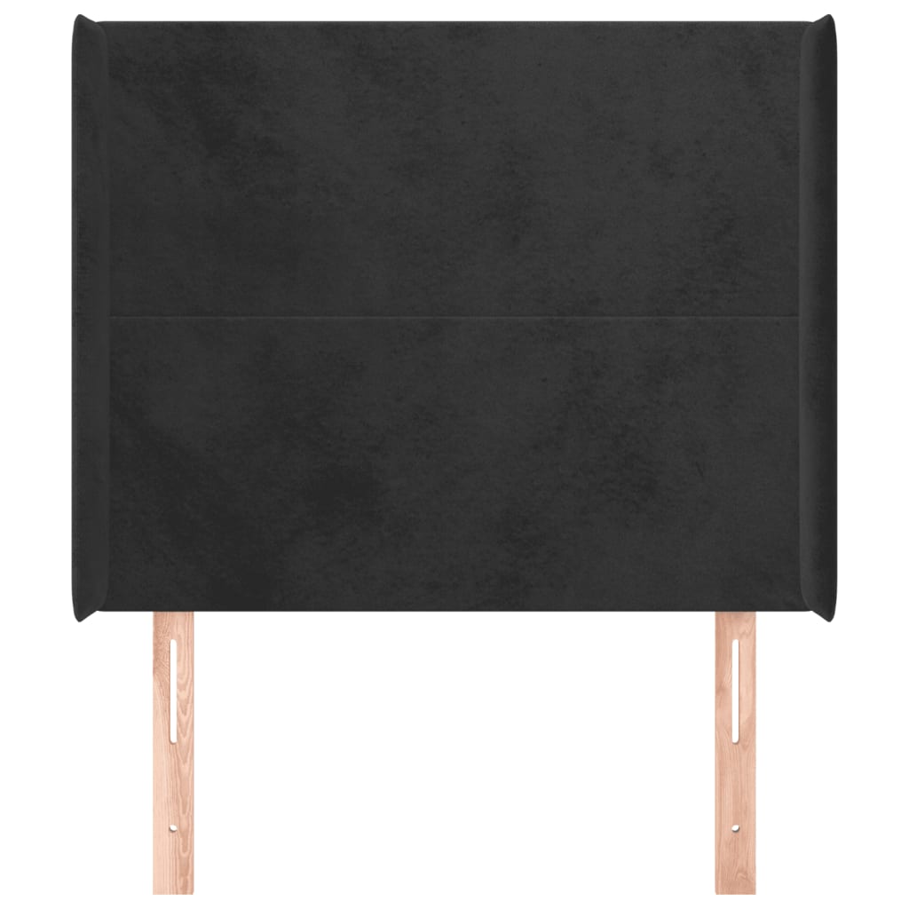Uzglavlje s ušima crno 103x16x118/128 cm baršunasto