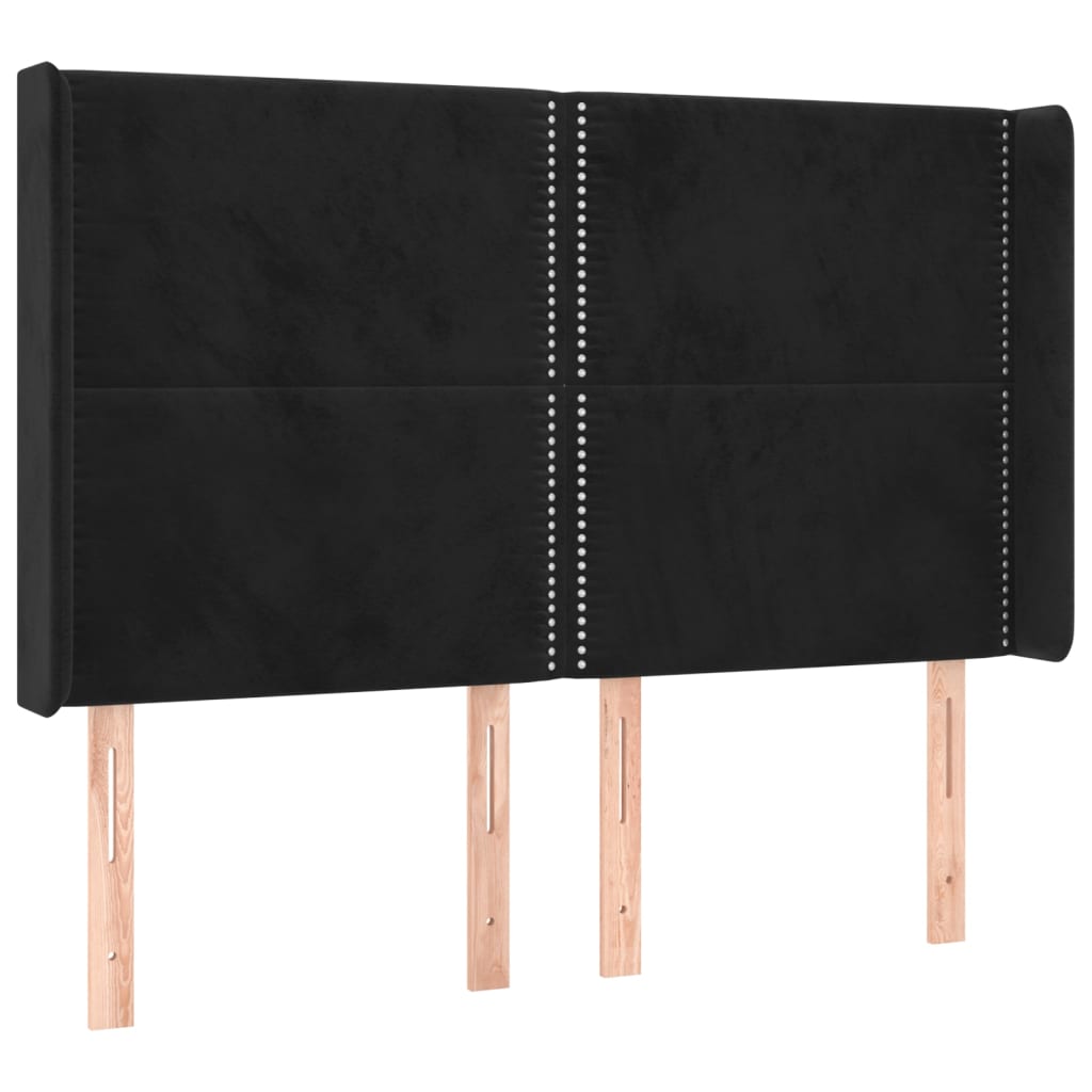 Uzglavlje s ušima crno 147x16x118/128 cm baršunasto