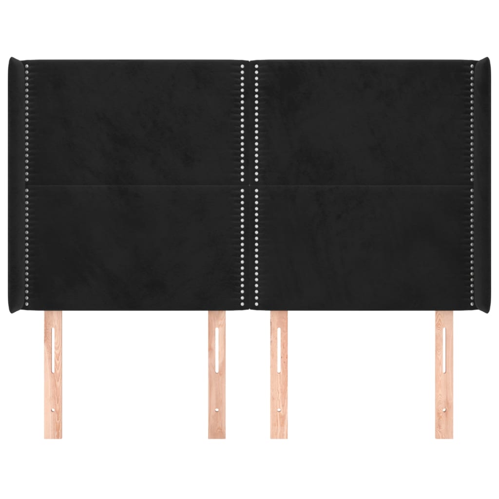 Uzglavlje s ušima crno 147x16x118/128 cm baršunasto