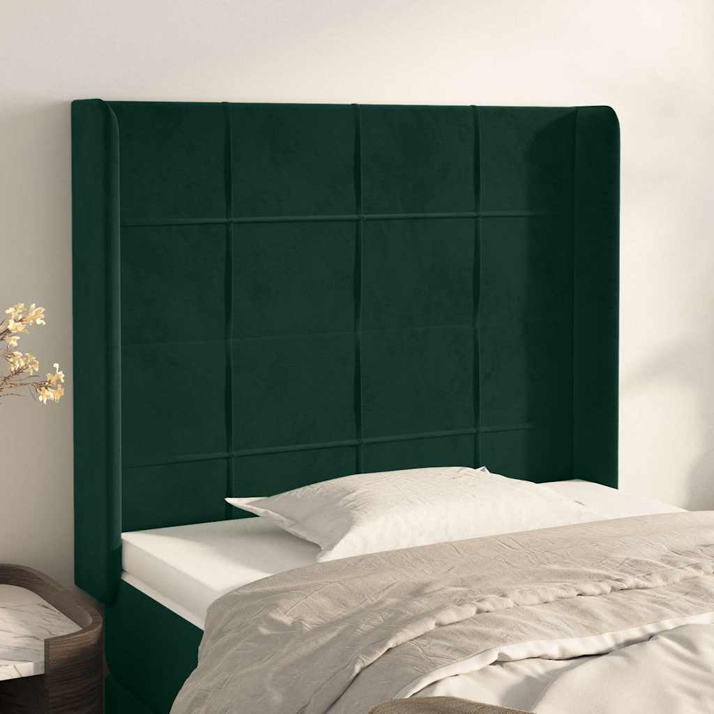Uzglavlje s ušima tamnozeleno 83x16x118/128 cm baršunasto