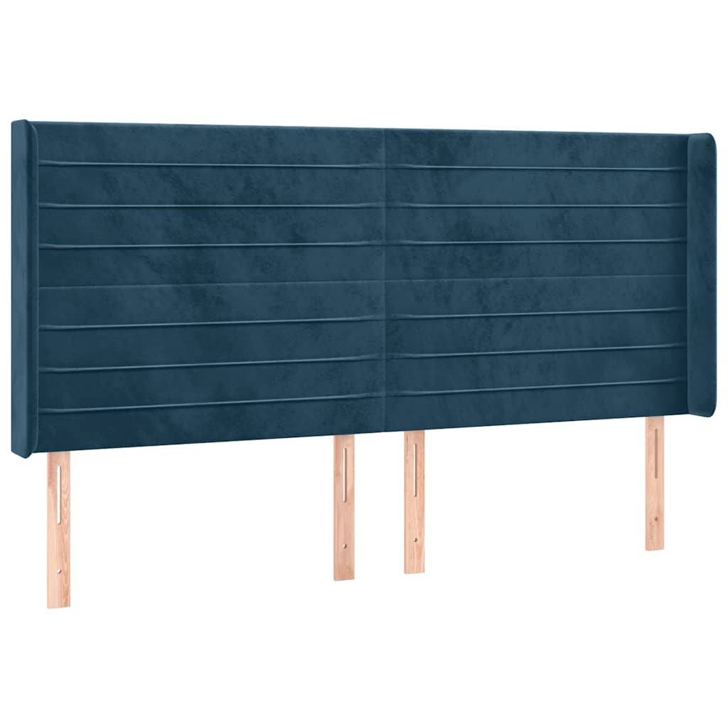 Uzglavlje s ušima tamnoplavo 203x16x118/128 cm baršunasto