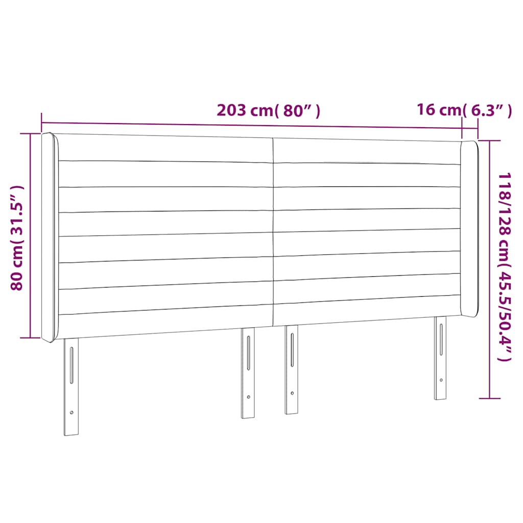 Uzglavlje s ušima tamnoplavo 203x16x118/128 cm baršunasto