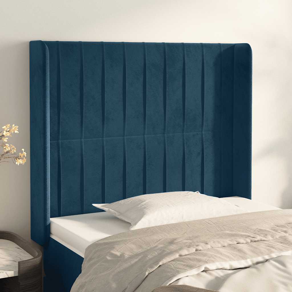 Uzglavlje s ušima tamnoplavo 93x16x118/128 cm baršunasto