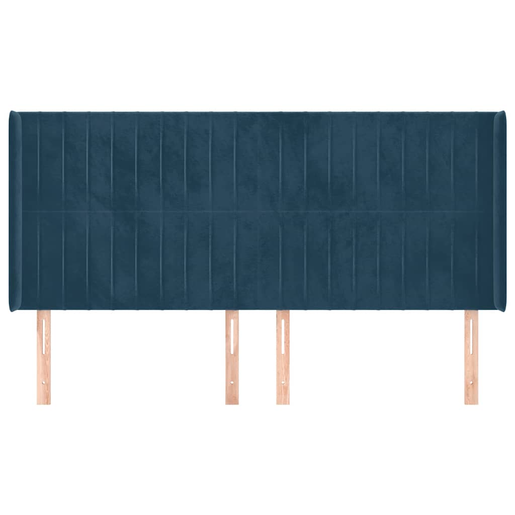 Uzglavlje s ušima tamnoplavo 183x16x118/128 cm baršunasto
