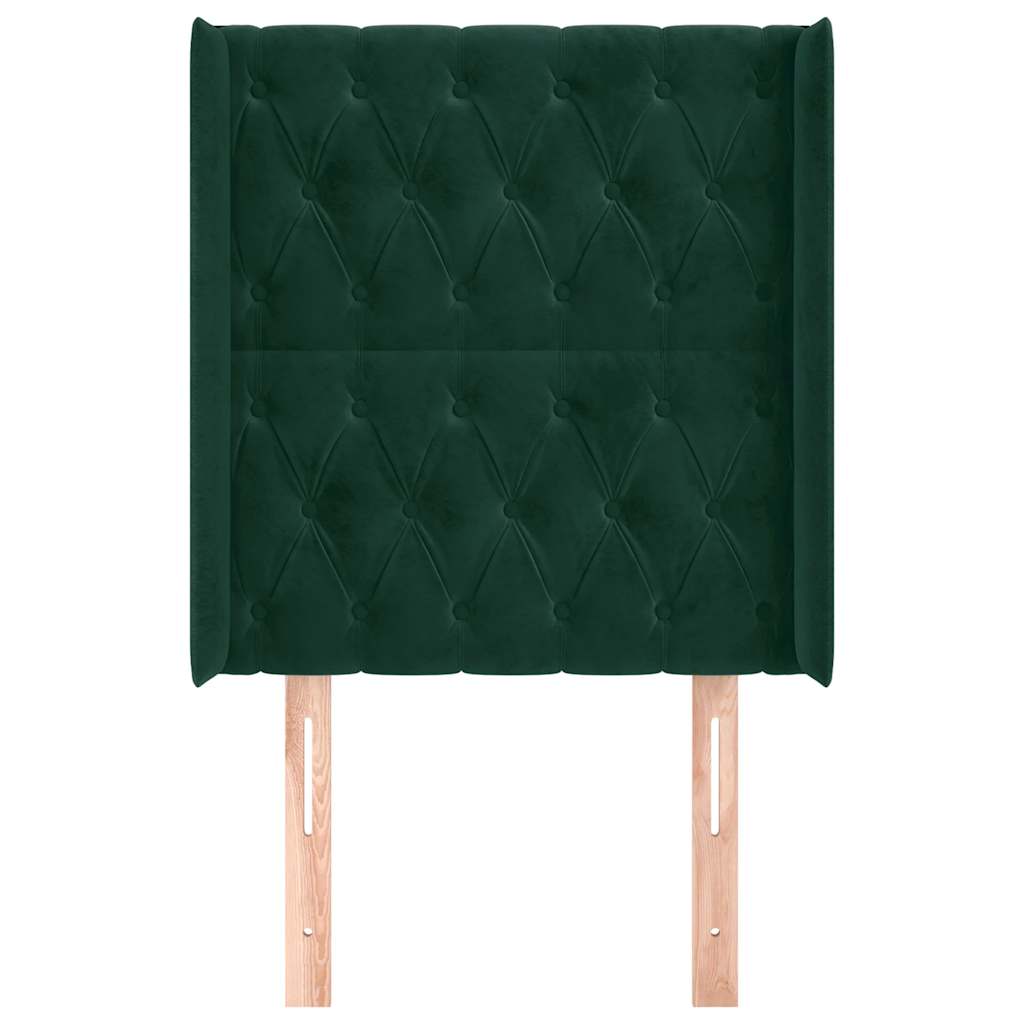 Uzglavlje s ušima tamnozeleno 83x16x118/128 cm baršunasto