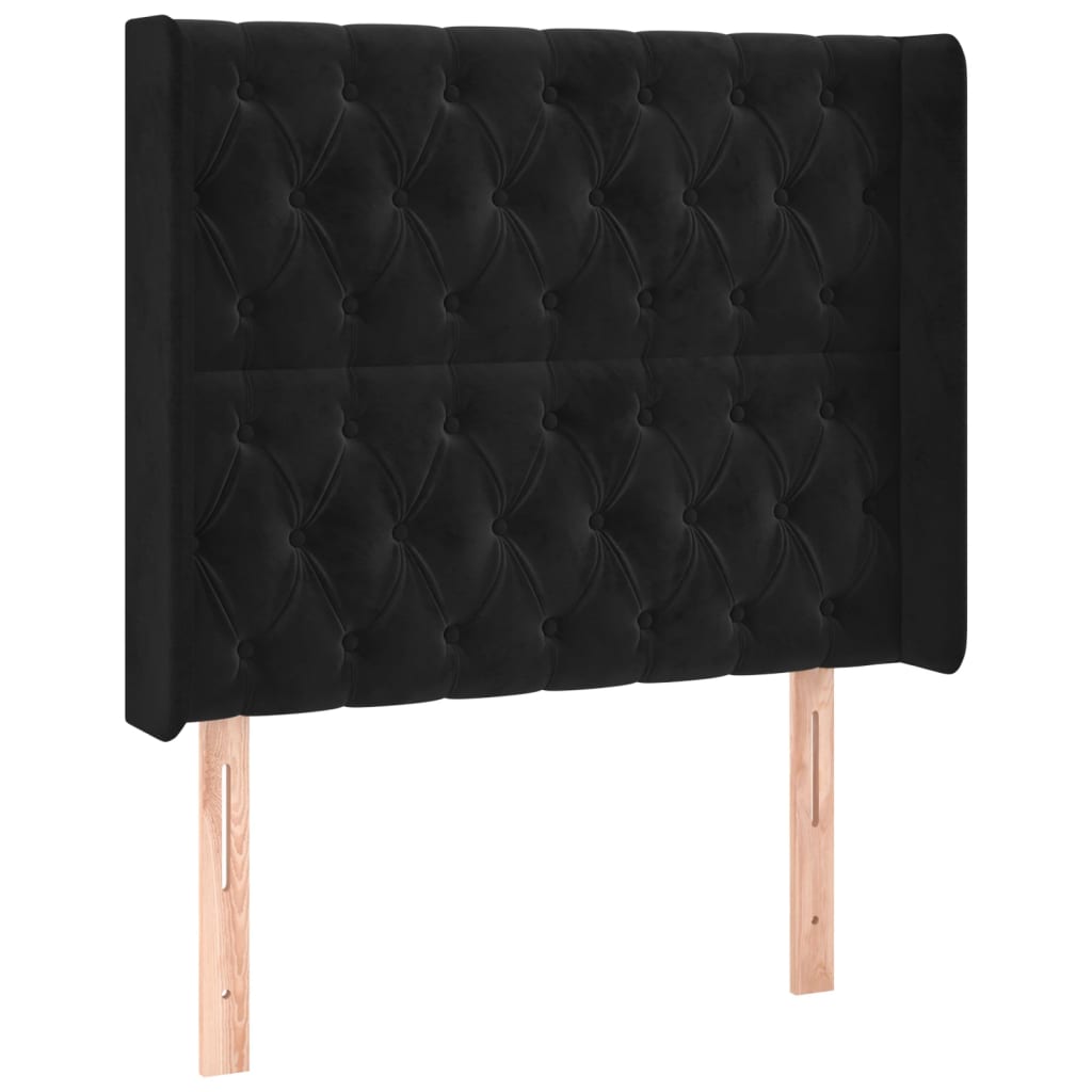 Uzglavlje s ušima crno 93x16x118/128 cm baršunasto
