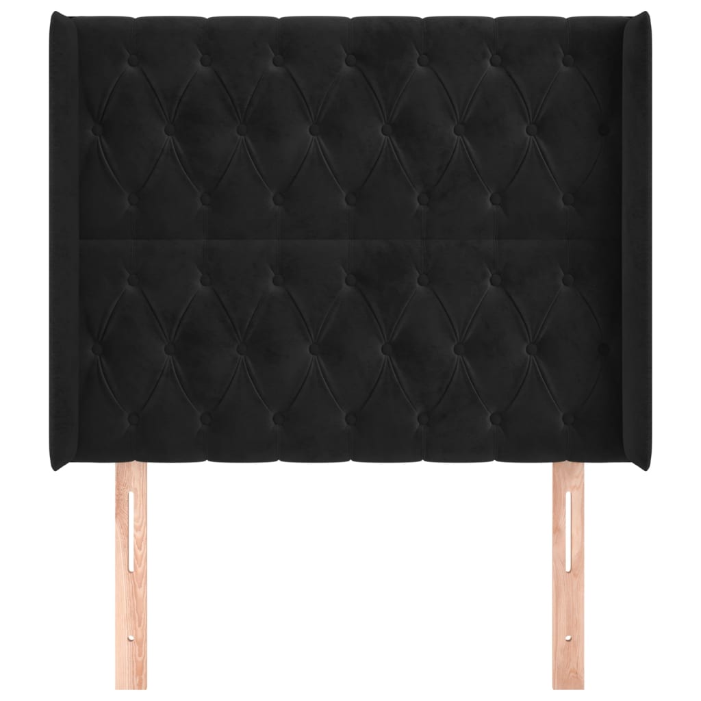 Uzglavlje s ušima crno 93x16x118/128 cm baršunasto