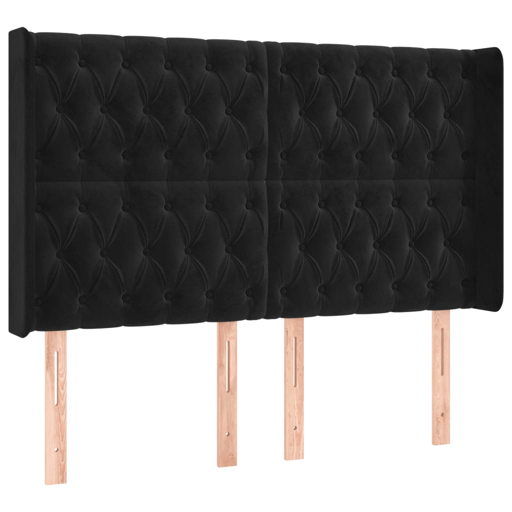 Uzglavlje s ušima crno 147x16x118/128 cm baršunasto