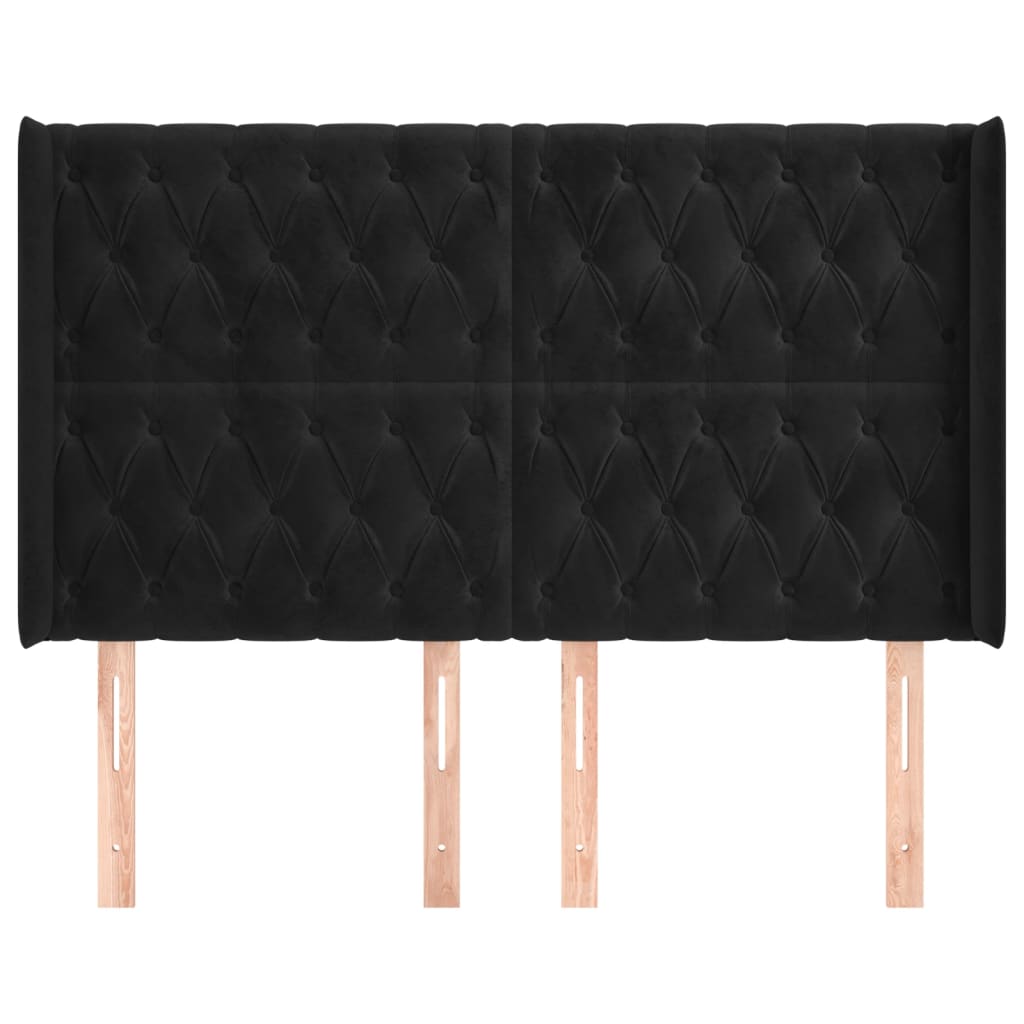 Uzglavlje s ušima crno 147x16x118/128 cm baršunasto