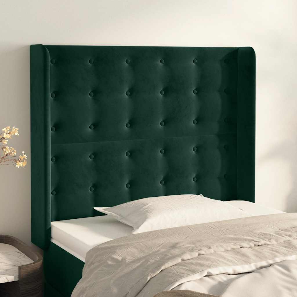 Uzglavlje s ušima tamnozeleno 83x16x118/128 cm baršunasto