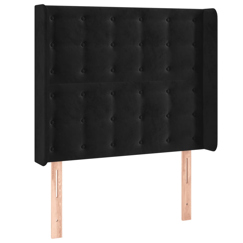 Uzglavlje s ušima crno 93x16x118/128 cm baršunasto