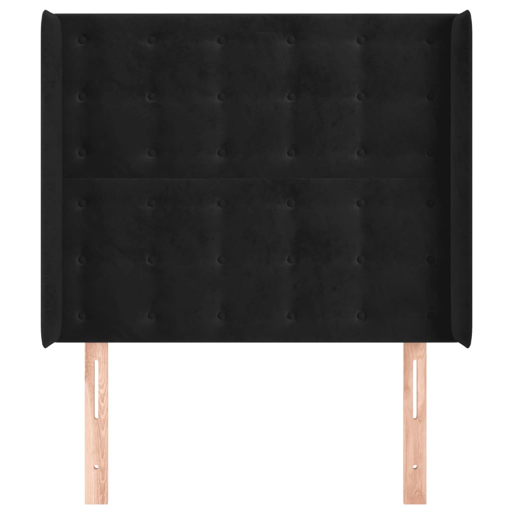 Uzglavlje s ušima crno 93x16x118/128 cm baršunasto