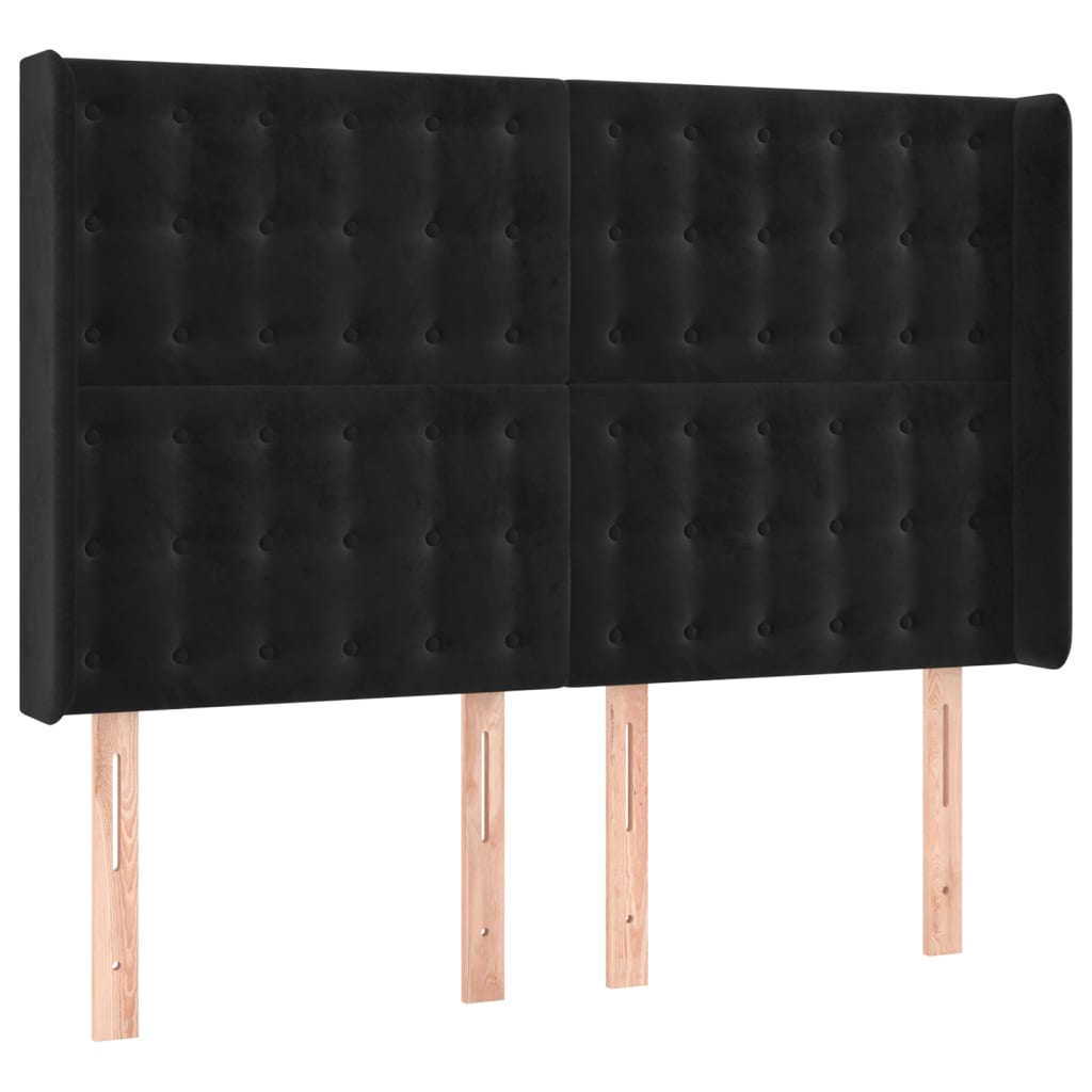 Uzglavlje s ušima crno 147x16x118/128 cm baršunasto