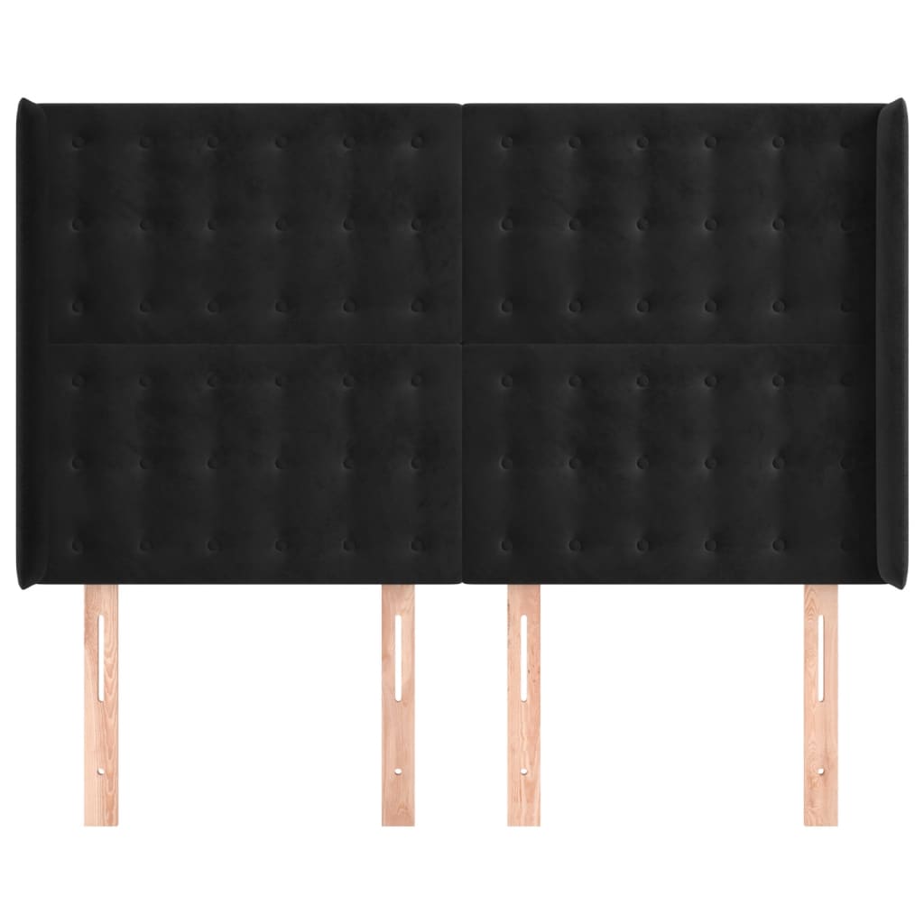 Uzglavlje s ušima crno 147x16x118/128 cm baršunasto